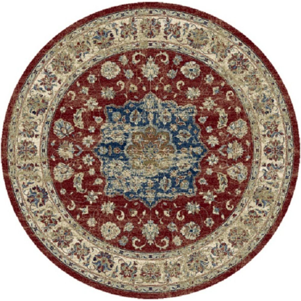 Dynamic Rugs 57559-1464 Ancient Garden 5.3 Ft. X 5.3 Ft. Round Rug in Red/Ivory